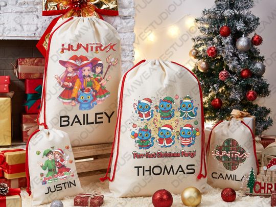 Discover KPOP Demon Hunters Personalized Santa Sack, Large Santa Sack, Mira Rumi Joey Demon Hunter, Gift For Kpop Fan, Holiday Gift Bag, Xmas Gifts