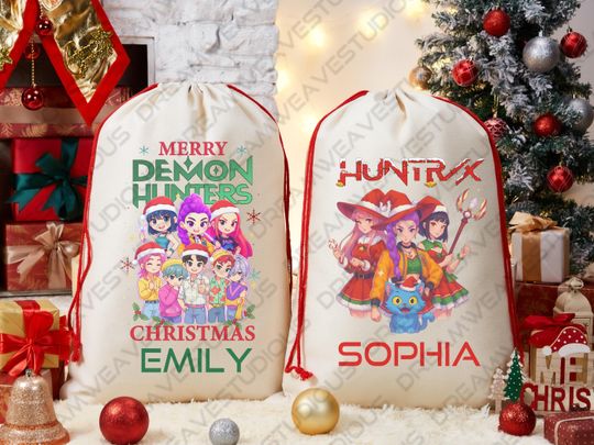 Discover Huntrix k-pop demon hunters Christmas present sacks, Personalized Large Santa Sack,Christmas Family Santa Bag,Custom Name Santa Gift Bag