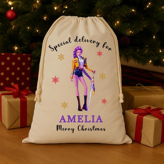 Discover Personalised Rumi Zoey Mira Derpy Santa Sack, Pop Custom Girl Name Stocking K, Christmas Eve Box Demon Hunters Kids Fan Daughter Gift Bag