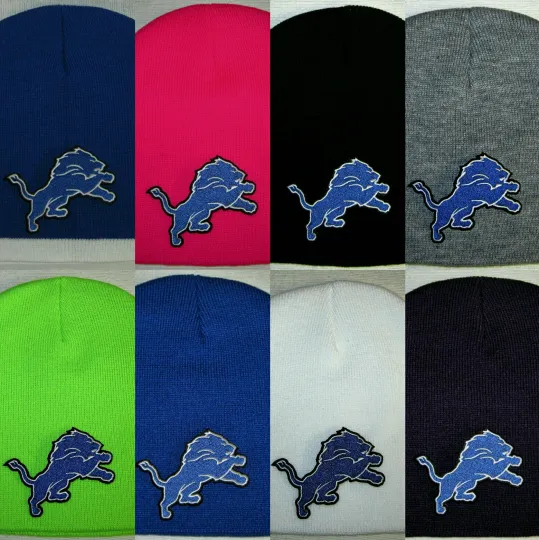 Discover Detroit Lions Beanie 🏈Knit Hat  🏈CLASSIC football PATCH/LOGO 🏈8 Cool Colors 🏈NEW