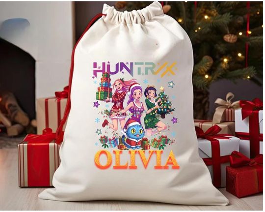 Discover Custom Huntrix Santa Sack  Personalized Christmas Gift Bag for Kpop Lovers, Custom Name Santa Sack
