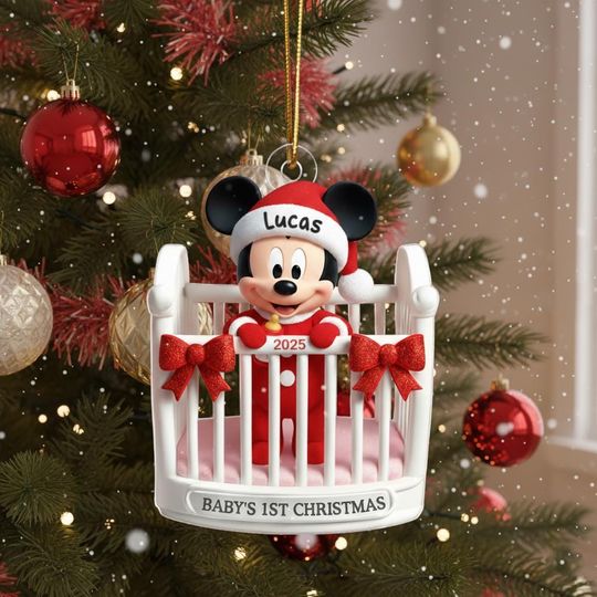 Discover Mickey Mouse Babys First Christmas Ornament, Personalized Disney Christmas Acrylic Keepsake, Disney Baby Gift