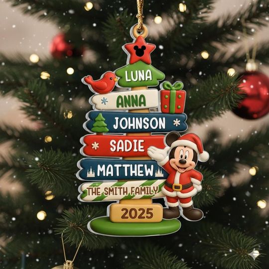Discover Disney Festive Christmas Tree Ornament,  Disney Family Name Christmas Tree, Personalized Acrylic Ornament, Family Gift,Christmas Gift