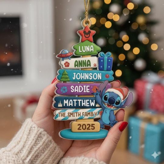 Discover Stitch Festive Christmas Tree Ornament,  Lilo & Stitch Family Name Christmas Tree, Personalized Acrylic Ornament, Family Gift,Christmas Gift