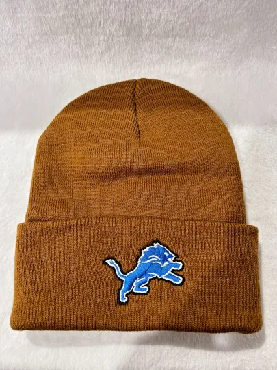 Discover Beanie Detroit Lions Adult Brown Winter Knit Hat Cap Toboggan Sideline USA