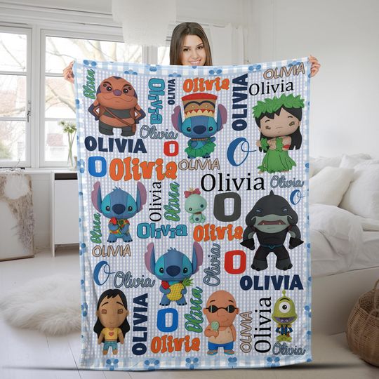Discover Custom Stitch Blanket, Kid Name Blanket, Cartoon Movie Blanket, Disney Stitch Blanket, Custom Stitch Birthday Gift UM5O16