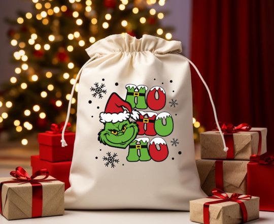 Discover Christmas present sack Xmas Eve Ho Ho Ho funny character kids adults Santa Gifts character Christmas graphic design reusable humour