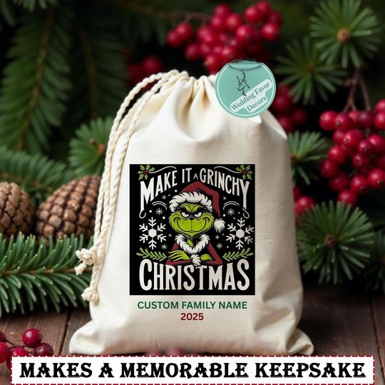 Discover Personalized funny character Christmas Favor Bag: Cotton Drawstring Gift Bag