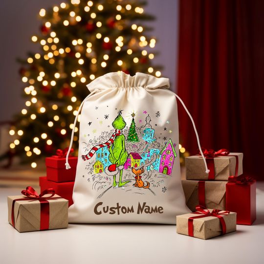 Discover Personalized Christmas Santa Sack | funny character & Dog Christmas Gift Bag | Holiday Present Bag | Christmas Eve Sack for Kids -SS9