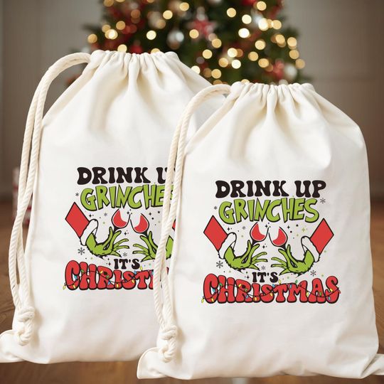 Discover Personalized Drink Up GrinchesS Christmas Favor Bag - Grin Holiday Bag - Xmas Party Bag - Kids Christmas Gift Bag - Christmas Goodie Bag