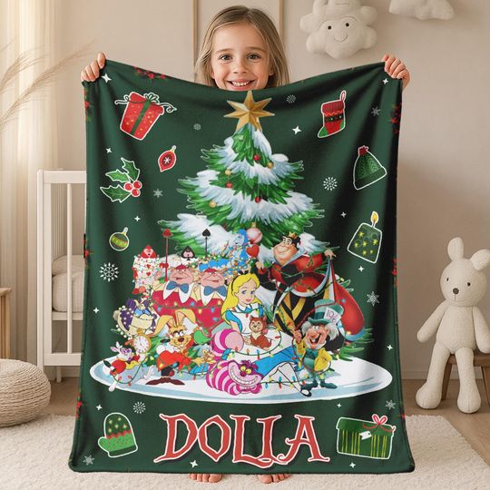 Discover Personalized Watercolor Disney Alice in Wonderland Blanket, Custom Name Baby Girl Blanket, Disney Princess Alice Birthday Girl AXIO10