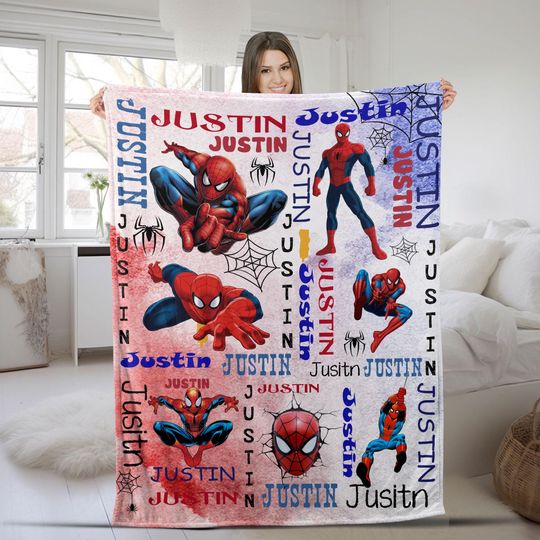 Personalized Spiderman Blanket, Spider Man Fleece Blanket, Spiderman Birthday Gift