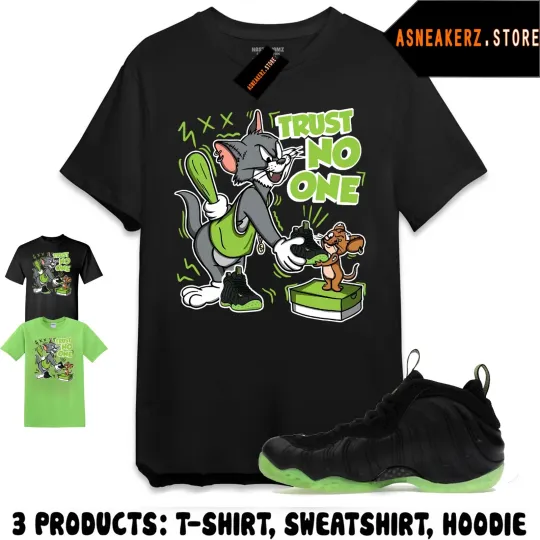 Discover Foamposite One Black Volt Sneaker Trust No One Cat and Mouse T-Shirt