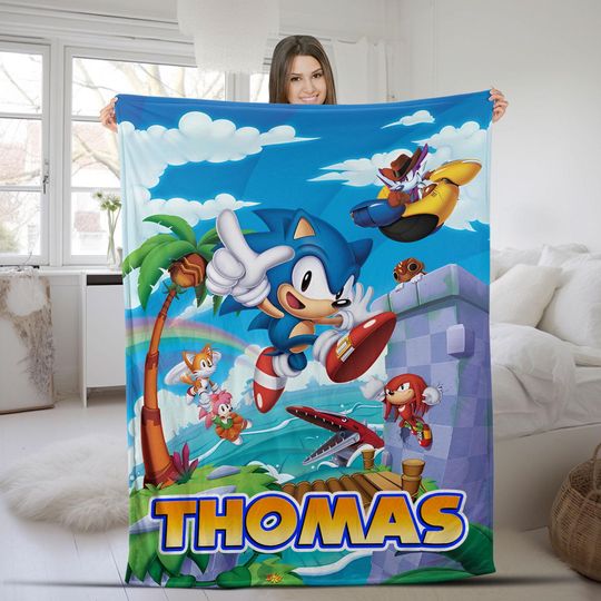Discover Custom Sonic The Hedgehog Blanket/Personalized Cartoon Hedgehog Minky Blanket/Custom Name Blanket/Sonic Blanket/Birthday Blanket OGVM75