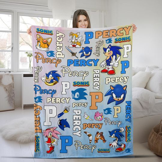Custom Sonic The Hedgehog Blanket, Personalized Cartoon Hedgehog Minky Blanket