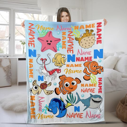 Discover Personalized Watercolor Disney Finding Nemo Blanket, Custom Name Pixar Finding Dory Baby Girl/Boy, Birthday Gift, Just Keep Swimming KCTN20