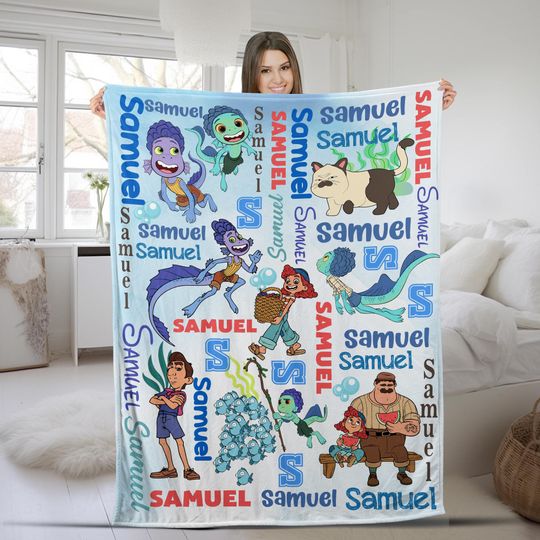 Discover Personalized Watercolor Disney Pixar Luca Blanket, Custom Name Alberto Scorfano Luca Paguro Birthday Boy Blanket, WDW Disneyland Gift KCTN18