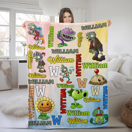 Discover Personalized Plants And Zombies Blanket/Plants vs zombies Birthday Blanket/Custom Blanket/Plants Vs Zombies Blanket OGXS39