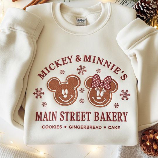 Discover EMBROIDERED Disney Christmas Main Street Bakery Shirt, Disney Gingerbread Shirt, Disney Merry Christmas Shirt, Mickey Minnie Gingerbread Tee