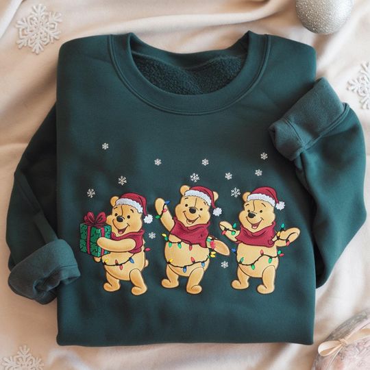 Discover EMBROIDERED Pooh Bear Christmas Sweatshirt, Winnie the Pooh Xmas Lights  Sweater, Disney Pooh Tee, Disney Holiday Shirt, Festive Pooh Shirt