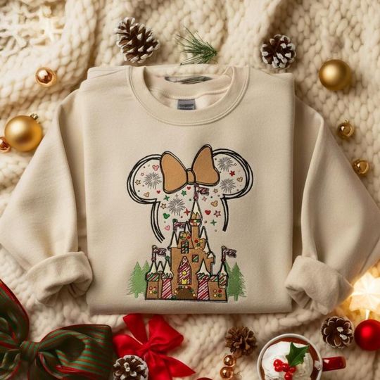 Discover EMBROIDERED Disney Gingerbread Castle Sweatshirt, Minnie Christmas Shirt, Disneyland Christmas Trip Tee, Disney Gingerbread Castle Sweater