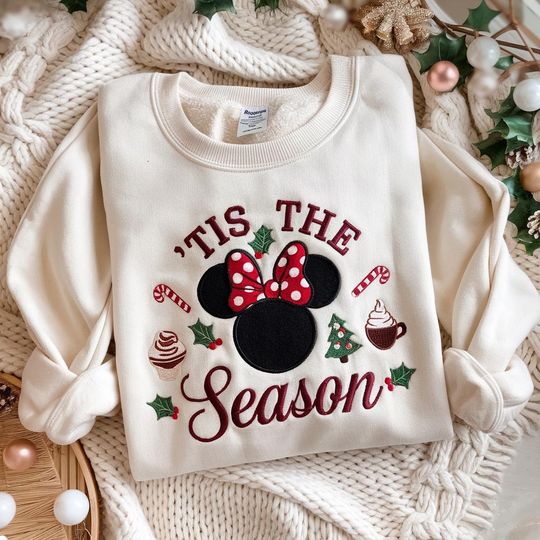 Discover EMBROIDERED Disney Tis the Season Sweater, Minnie Christmas Sweatshirt, Minnie Merry Xmas Shirt, Holiday Minnie Crewneck, Disney Xmas Shirt