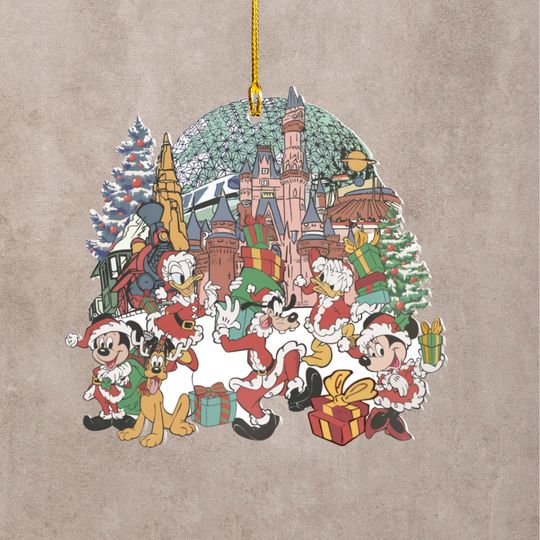 Discover Vintage Mickey And Friends Santa Magical Castle Acrylic Ornament, Walt Disney World 1971 Holiday Ornament, Disney Christmas Tree Decor