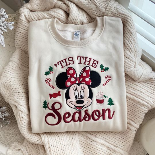 Discover EMBROIDERED Mickey Christmas Sweatshirt, Disney Tis the Season Sweater, Holiday Minnie Crewneck, Disney Xmas Shirt, Minnie Merry Xmas Shirt