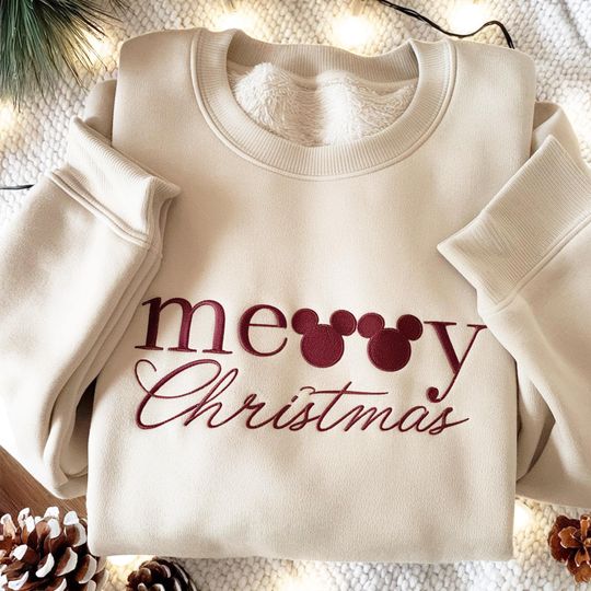 Discover EMBROIDERED Mickey Very Merry Christmas Shirt, Disney Merry Christmas Sweatshirt, Mickey and Minnie Merry Xmas Shirt, Disney Xmas Trip Shirt