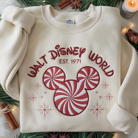 Discover EMBROIDERED Mickey Peppermint Swirl Christmas Tee Shirt, Walt Disney World Christmas Family Shirt, Magic Kingdom Shirt, Disneyland Xmas Tee