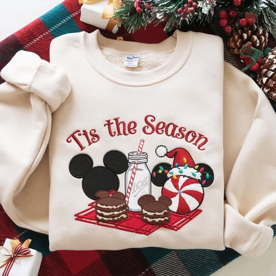 Discover EMBROIDERED Disney Snack Christmas Sweatshirt, Disney Tis The Season Shirt, Xmas Disney Family Trip Shirt, Disneyland Shirt, Disney Trip Tee