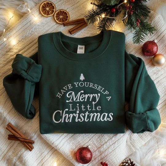 Discover Christmas Embroidered Sweatshirt, Have Yourself A Merry Little Christmas Shirt, Holiday Crewneck Gift, Cozy Xmas Sweater, Winter Apparel