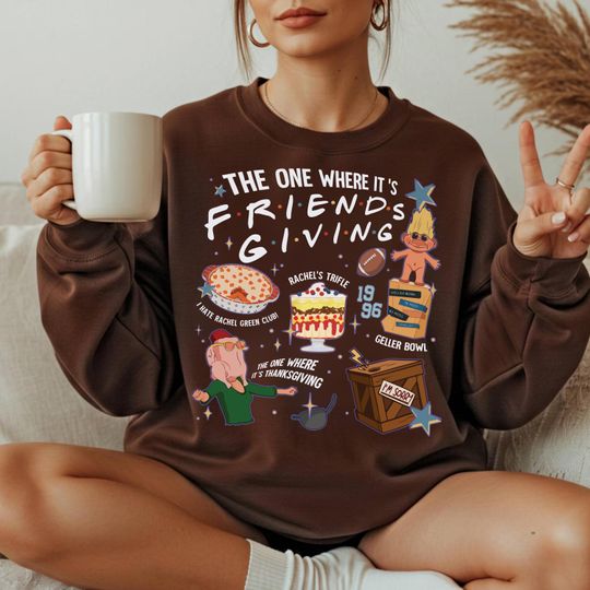 Discover Friendsgiving Holiday Sweatshirt, Christmas Sweatshirt For Friends Fans, The One Where Its Thanksgiving Crewneck, Xmas Cozy Gift