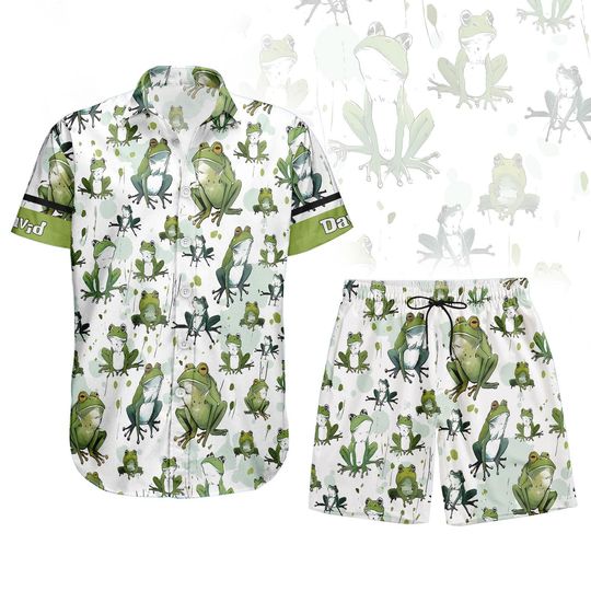 Discover Custom Frog Halloween Hawaiian Shirt and Shorts, Funny Green Animals Hawaiian Shirt, Cute Frog Meme Shorts Men, Spooky Vacation Shirt Men Women