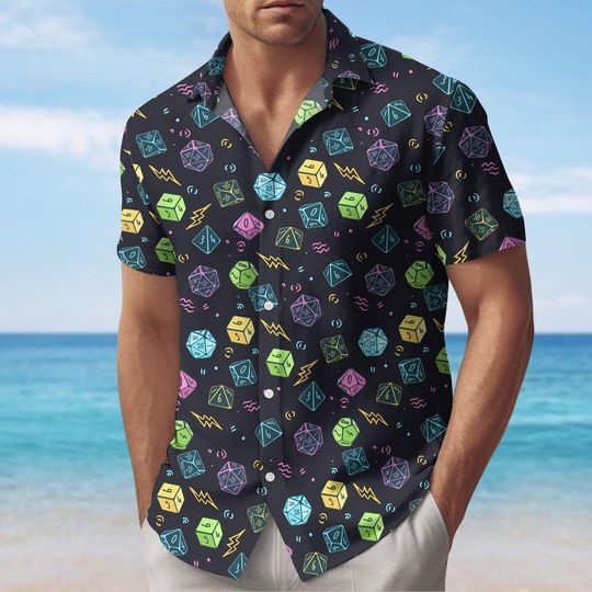 Dungeons and Dragons Hawaiian Shirt, Dnd Enthusiast Summer Shirt, Dice Aloha Vacation Shirt, Gamer Gift