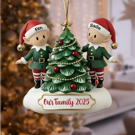 Discover Personalized Elf Family 2D Ornament 2025, Custom Acrylic Christmas Ornament For Family, Cute Holiday Decoration, Family Gift Keepsake