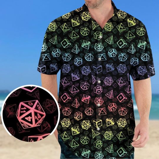 Discover Dungeons And Dragons Button Shirt, Dnd Hawaiian Shirt, Dungeons And Dragons Tee, Dnd Vacation Shirt, Dice Shirt For Man, Gift For Gamer