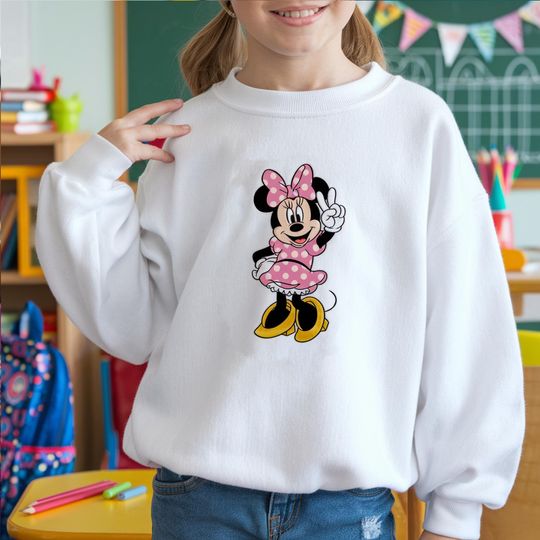 Discover Disney Minnie Embroidered Youth Sweatshirt, Disney Vacation Matching Shirt, Disney Fans Gift Shirt, Disney Inspired Embroidery Tee