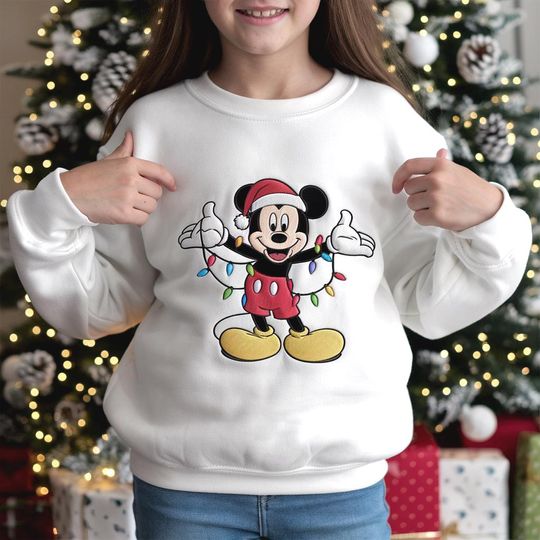Discover EMBROIDERED Mickey Christmas Light Youth Sweatshirt, Mickey Christmas Tee, Disney Holiday Season Shirt, Disneyland Christmas Shirt