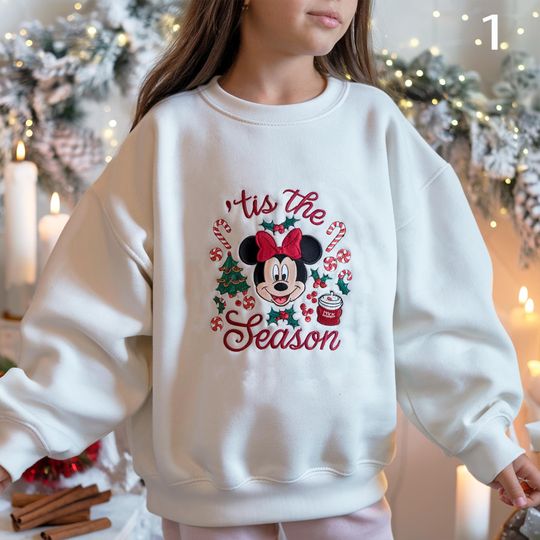 Discover EMBROIDERED Minnie Tis the Season Christmas Sweatshirt, Disney Christmas Shirt, Disney Minnie Shirt, Minnie Xmas Shirt, Holiday Season Shirt