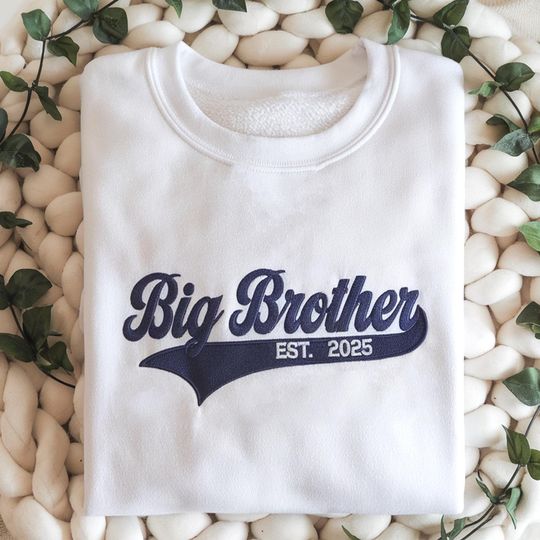 Discover Embroidered Retro Style Big Brother Sweatshirt, Athletic Big Brother With Custom Est Year Shirt, Sibling Announcement Shirt, Big Brother Tee