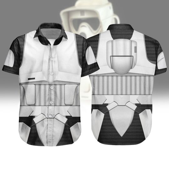 Discover Biker Scout Armor Cosplay Button Shirt, Star Wars Hawaiian Shirt Men, Scout Trooper Costume, Robots Button Up Shirt, Halloween Gifts