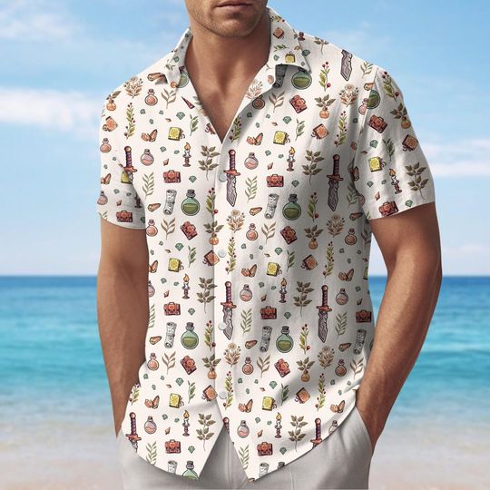 Discover Dungeons And Dragons Button Shirt, Dnd Spellcaster Hawaiian Shirt, Dnd Summer Shirt, Dice Aloha Shirt, Vacation Shirt, Gift For Gamer