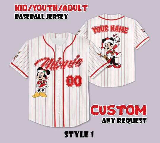 Discover Personalized Santa Disney Minnie Christmas Baseball Jersey, Minnie's Very Merry Christmas Party 2025, Mickey and Friends Kids Adult