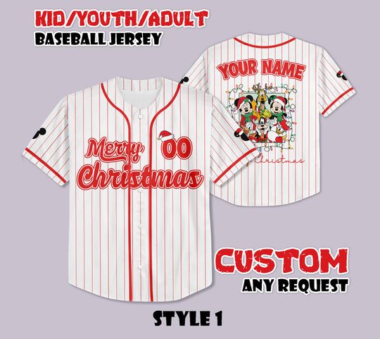 Discover Personalized Mickey & Friends Xmas Jersey, Disney Christmas Baseball Jersey, Disney Xmas Kids Youth Adult Outfit, Disney Xmas Trip Jersey