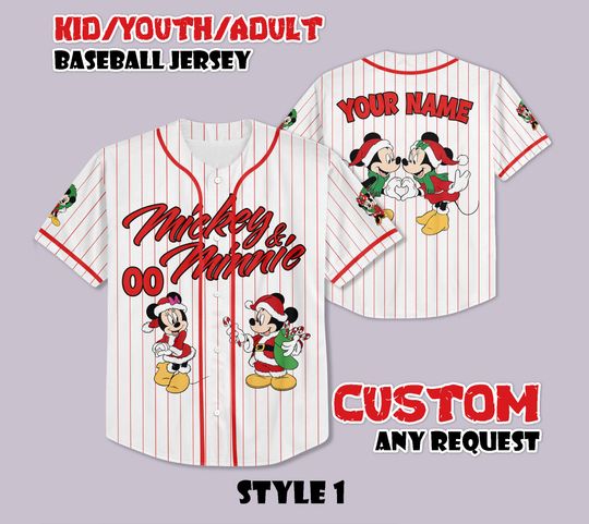 Discover Personalized Mickey & Minnie Xmas Jersey, Disney Christmas Baseball Jersey, Disney Xmas Kids Youth Adult Outfit, Disney Xmas Trip Jersey