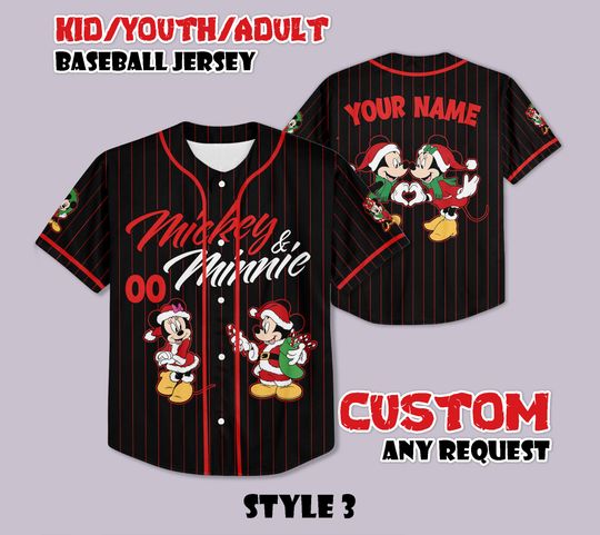 Discover Personalized Mickey & Minnie Xmas Jersey, Disney Christmas Baseball Jersey, Disney Xmas Kids Youth Adult Outfit, Disney Xmas Trip Jersey
