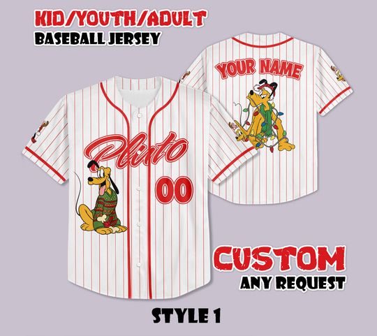 Discover Personalized Santa Disney Pluto Christmas Baseball Jersey, Pluto's Very Merry Christmas Party 2025, Mickey and Friends Kids Adult