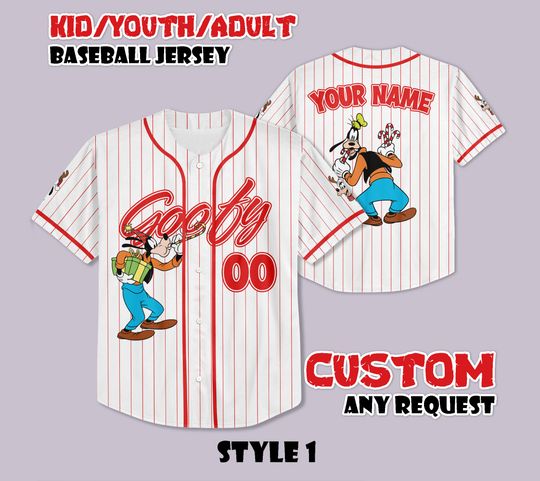 Discover Personalized Santa Disney Goofy Christmas Baseball Jersey, Goofy's Very Merry Christmas Party 2025, Mickey and Friends Kids Adult