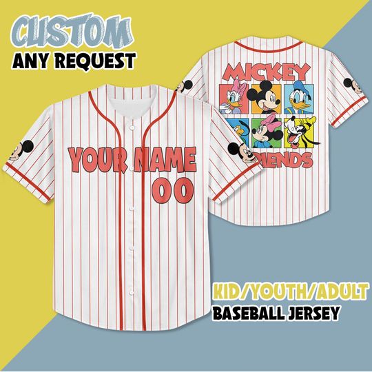 Discover Personalized Mickey and Friends Baseball Jersey, Custom Disney Jersey Shirt, Gift for Disney Fans